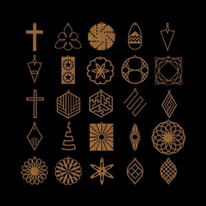デザイン #076-100 イヤリング | ネックレス | ペンダント | チャーム | ジュエリー カットファイル GLOWFORGE / CNC / LASER 用 .dxf .svg .eps .jpg .pdf .png