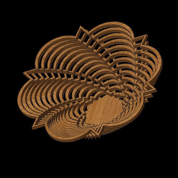 Design #001 Scroll Saw Fretwork Twist Bowl/Basket Centerpiece Cut Files for GLOWFORGE / LASER / SCROLLSAW .dxf .svg .eps .pdf .png