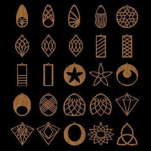 デザイン #501-525 イヤリング | ネックレス | ペンダント | チャーム | ジュエリー カットファイル (GLOWFORGE / CNC / LASER 用) .dxf .svg .eps .jpg .pdf .png