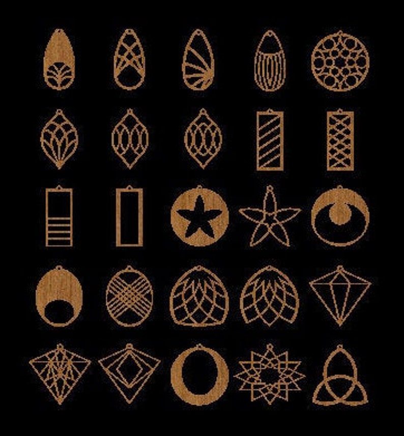 Charm Pendant Jewelry Cut Files for GLOWFORGE CNC LASER .dxf .svg .eps .jpg .pdf .png Design #501-525 Earrings Necklace