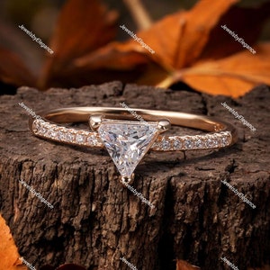 Triangle Moissanite Engagement Ring: Art Deco 14k Rose Gold Trillion Ring