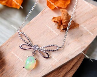 Colgante de mariposa de ópalo, collar de plata de ley, piedra natal de octubre
