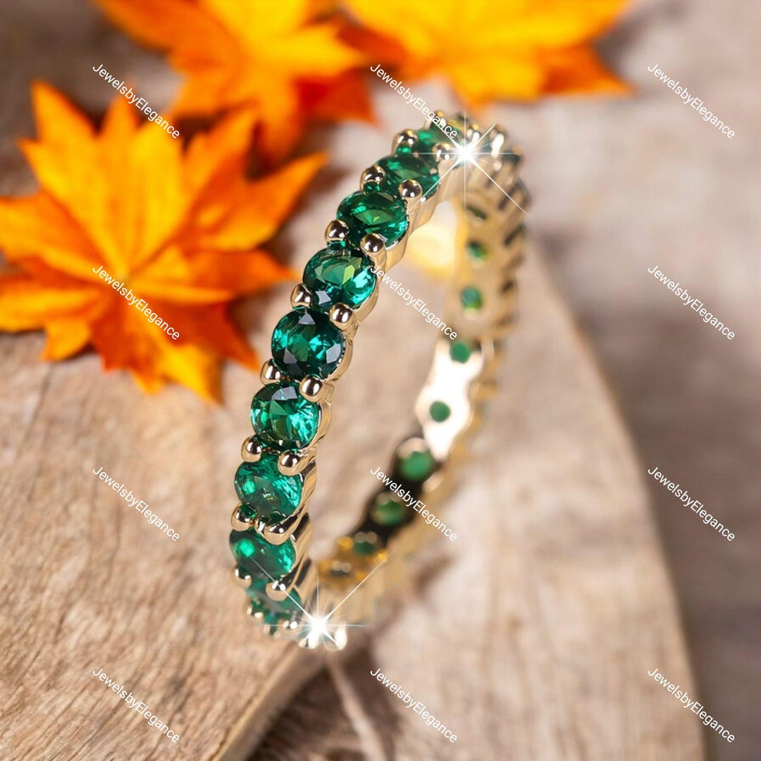 Emerald Full Eternity Band: 14K Yellow Gold Stacking Ring - Etsy