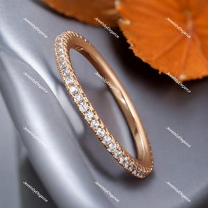 Volle Ewigkeit Trauring Frauen Moissanit Ehering 14 Karat Rosegold Rundschliff Diamant Stapeln Passendes Minimalist Ring Geschenk für Frauen