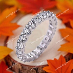 Moissanite Eternity Wedding Band: Sterling Silver Stacking Ring