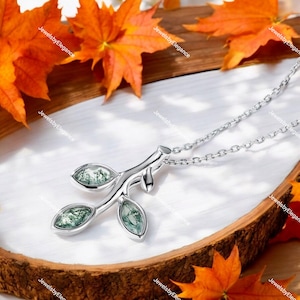 Marquise Natural Moss Agate Necklace Nature Inspired Leaf Charm Necklace Jewelry Moss Agate Birthday Gift For Her Women Pendant Jewelry Gift