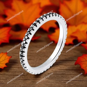 Round Black Onyx Full Eternity Band 14K Yellow Gold Stacking Band Promise Ring May Birthstone Wedding Band Bridal Anniversary Band