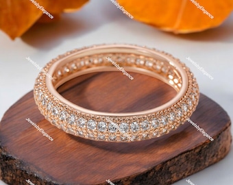 14k Rose Gold Full Eternity Band, Lab Moissanite Wedding Ring