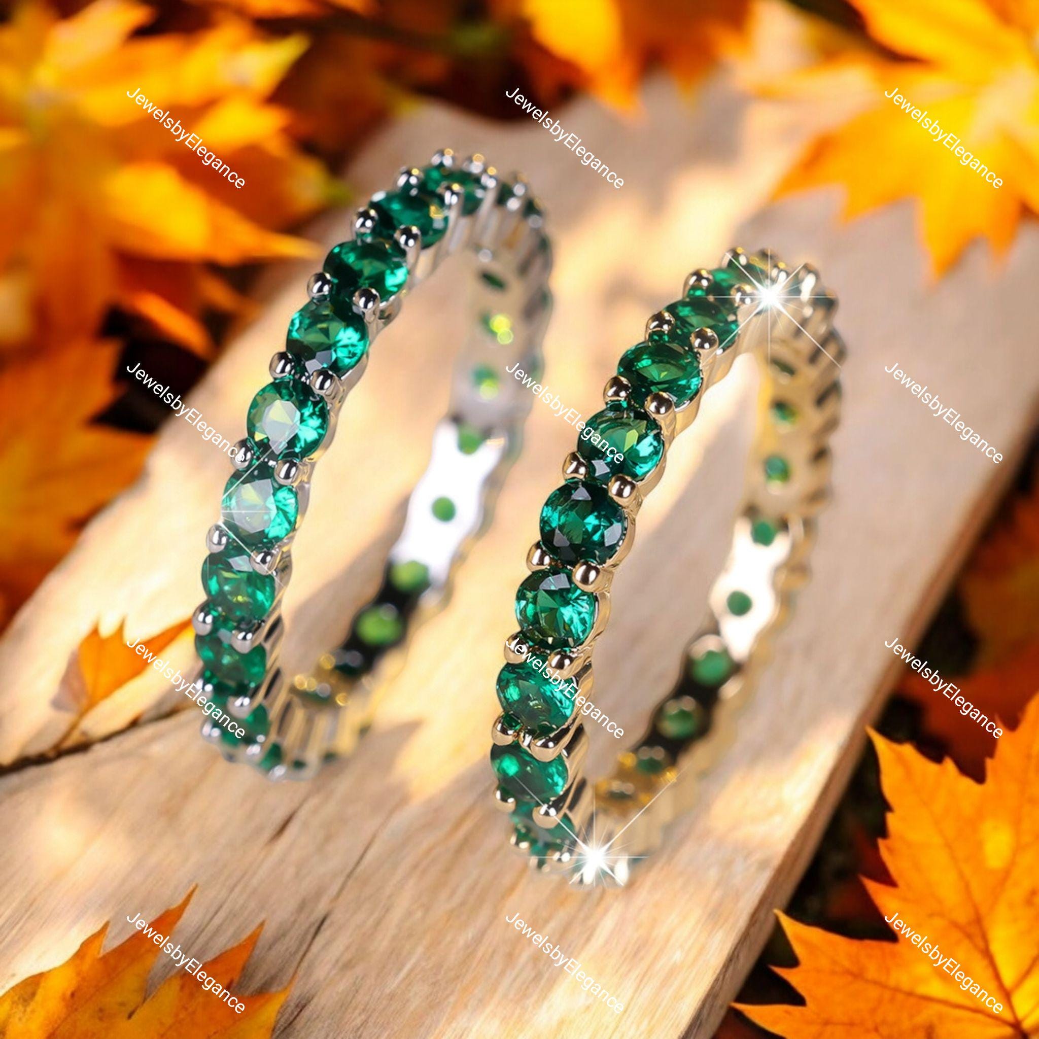 Emerald Full Eternity Band: 14K Yellow Gold Stacking Ring - Etsy