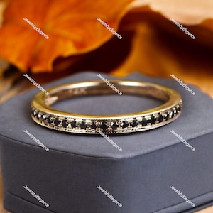 Black Onyx wedding Band art deco 14k Rose gold dainty wedding ring half eternity matching band anniversary women gift
