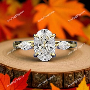 Oval Moissanite Art Deco Engagement Ring: 14k Yellow Gold, Sterling Silver