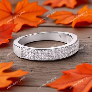 Moissanite Eternity Wedding Band: Sterling Silver Stacking Ring