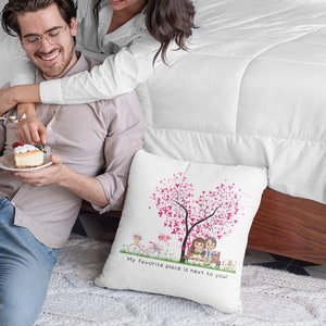 My favorite place is next to you! Spun Polyester Pillow | Valentine&#39;s PIllow | Anniversary Decorative Pillow | 2Merchants