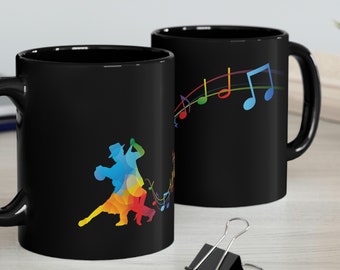 Colorful Argentine Tango Mug |  Dancing in the Streets While Making Music |  11oz Black Mug | 2Merchants