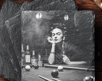 New | Frida Kahlo 4 x 4 Slate Coasters - Unique One of A Kind Frida Kahlo Artwork - Laser Engraved Art - Drinkware - 2Merchants