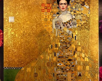 Frida Kahlo on Gustav Klimt Portrait of Adele Bloch Bauer | gold aesthetic art print | glossy luster photo paper wall art | unique decor