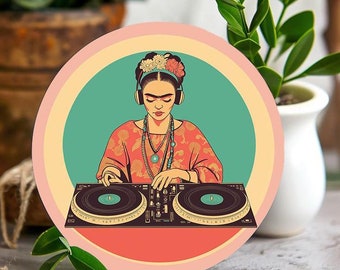 Frida Kahlo Sticker Decal Vinyl Sticker |  Frida Kahlo Gift | Frida Kahlo DJ Sticker |  Frida Kahlo Vintage Round Sticker |