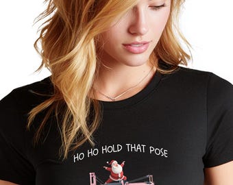 Pilates Tshirt | Workout Clothing | Shirt Gift Idea | Ho Ho Hold That Pose T-Shirt | Funny Illustration Tee