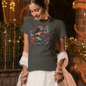 Colorful Belly Dancer in Motion | Boho Belly Dancer | Dancer Performing | The Boyfriend Tee for Women | 2Merchants