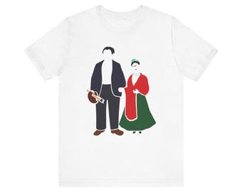 Couple in Folk Costume T-Shirt | Vintage Folk Art Couple Tee