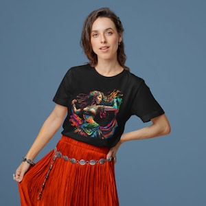 Colorful Belly Dancer in Motion | Boho Belly Dancer | Dancer Performing | Unisex T-Shirt | BC-5000 | 2Merchants