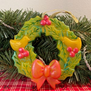 Beeswax Winter Holly Berry & Birds Wreath Plain or Painted
