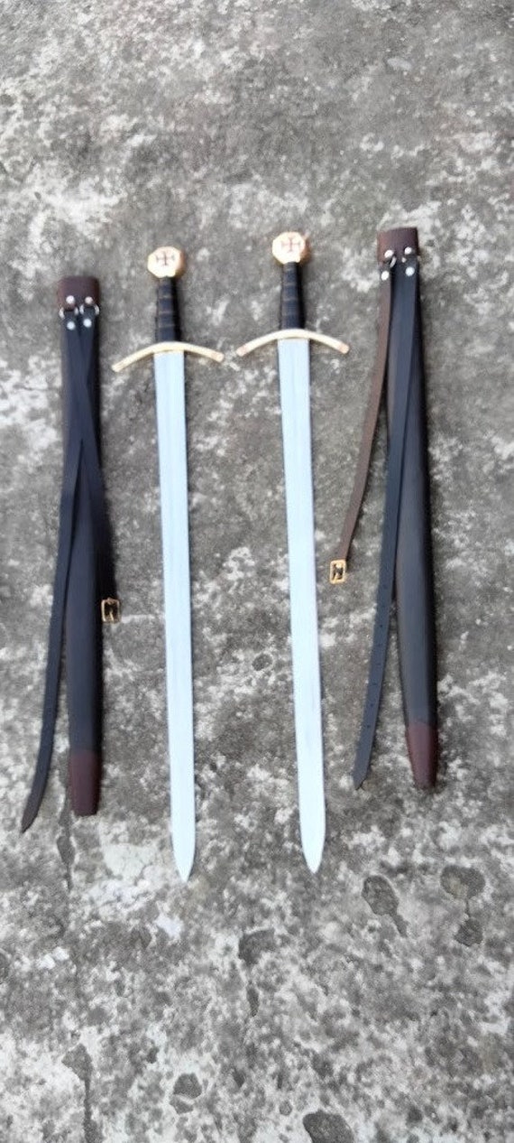 テンプル騎士団の装飾剣（2個セット） - 中世の壁掛けディスプレイ