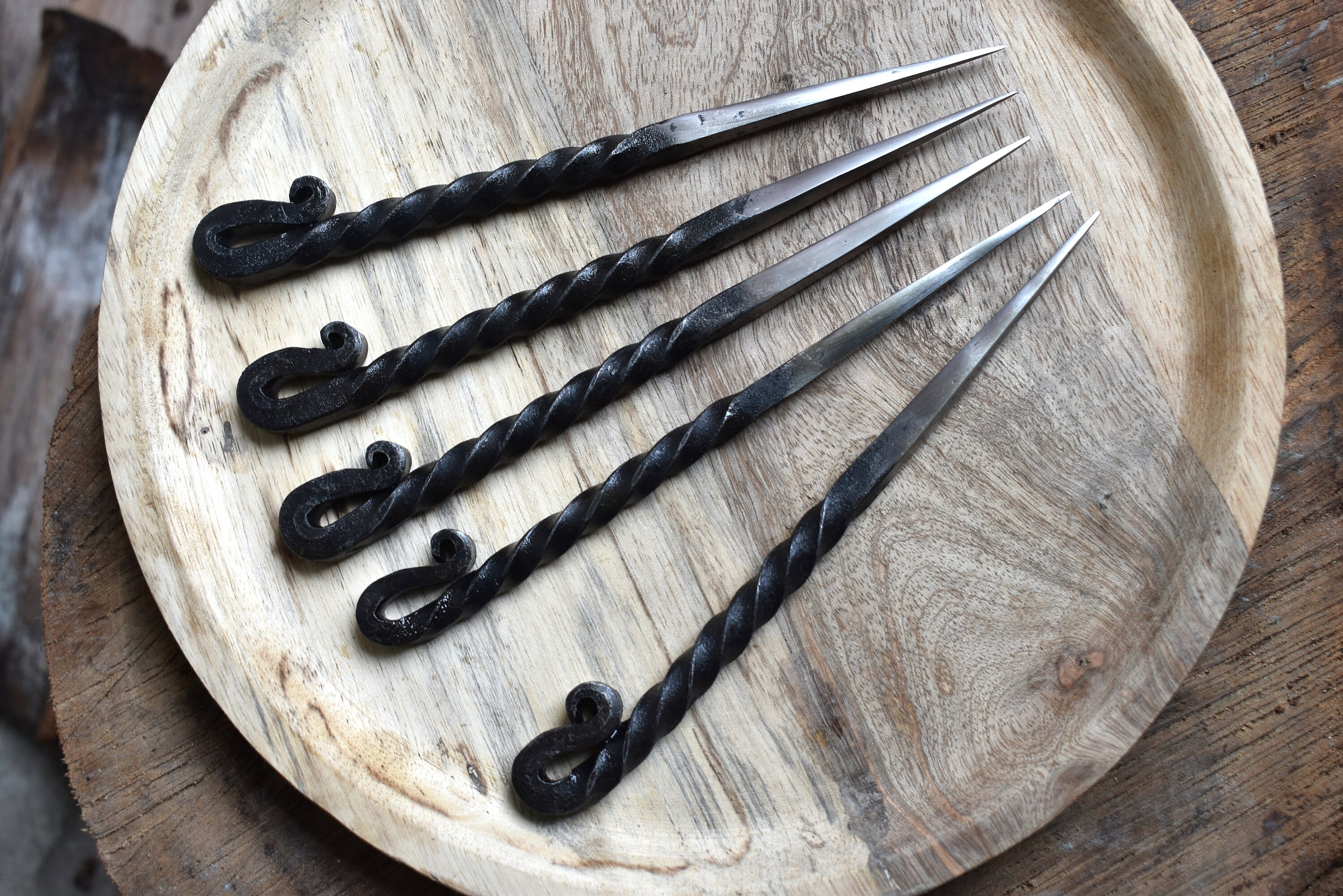 Hand Forged Half Twisted Viking Eating Spike Set Of 5