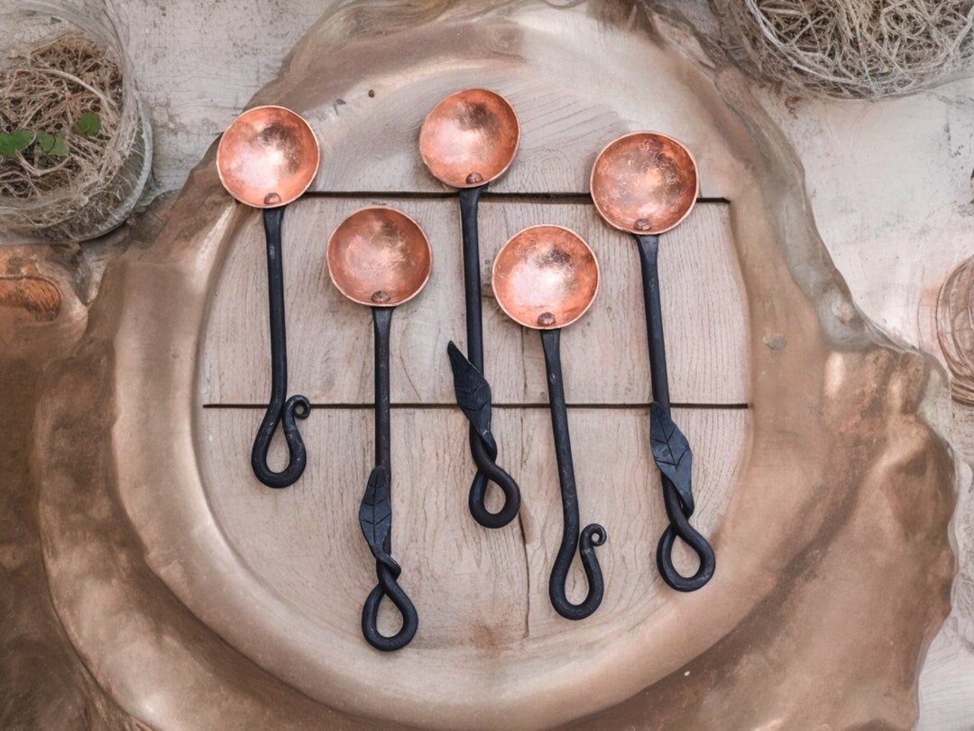 Hand Forged Medieval Viking Copper Scoop With Leaf Design Iron Handle ...
