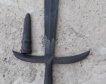 装飾的な日本の十文字槍のレプリカ（バットキャップ付き） - 手鍛造の