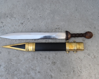 Replica artigianale di gladio romano / spada decorativa con impugnatura in legno e fodero