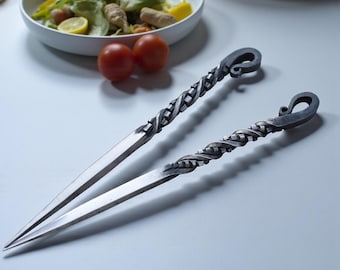 Hand-Forged Twisted Steel Food Sticks – Decorative Serving Skewers Pack Of 2