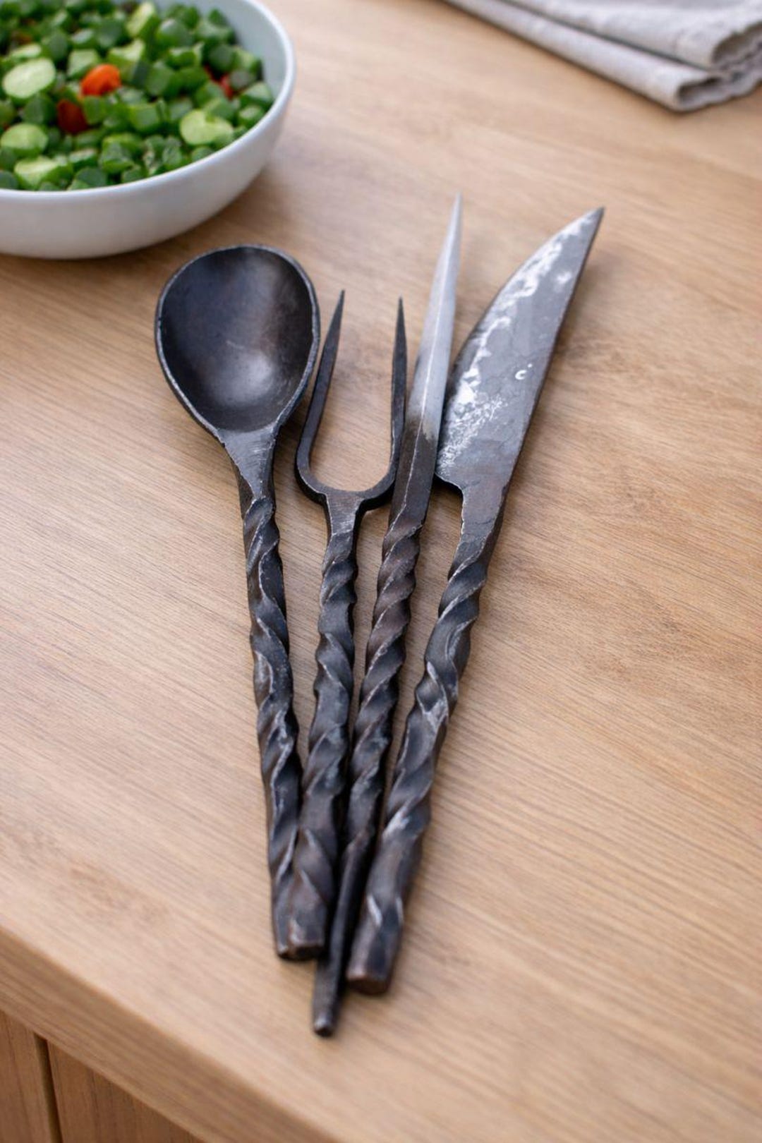 Medieval Kitchenware Hand Forged Medieval Kitchen Utensil Set – Knife, Spoon, Fork & Skewer ...