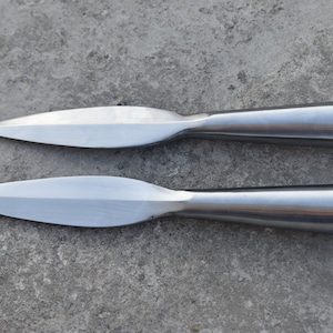 Set of 2 Hand Forged Viking Polish  Saga Leaf Design  Spear Head Medieval spearhead, Renaissance fair spear head, Forged lance replica.