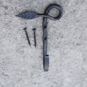 Hand-Forged Medieval Leaf Design Iron hook .