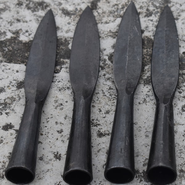 Set of 4 Hand Forged Viking Iron Saga Spear Head Medieval spearhead, Renaissance fair spear head, Forged lance replica