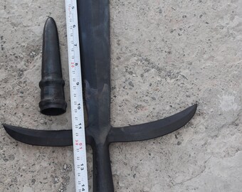 装飾的な日本の十文字槍のレプリカ（バットキャップ付き） - 手鍛造の