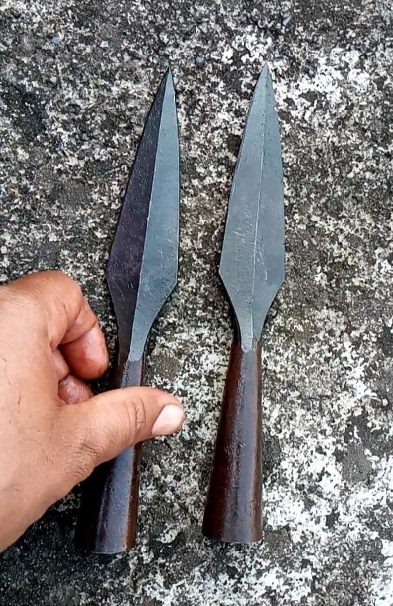 Viking Hand Forged Spearhead Medieval Javelin set of 2 pieces, size 21.5cm image 1