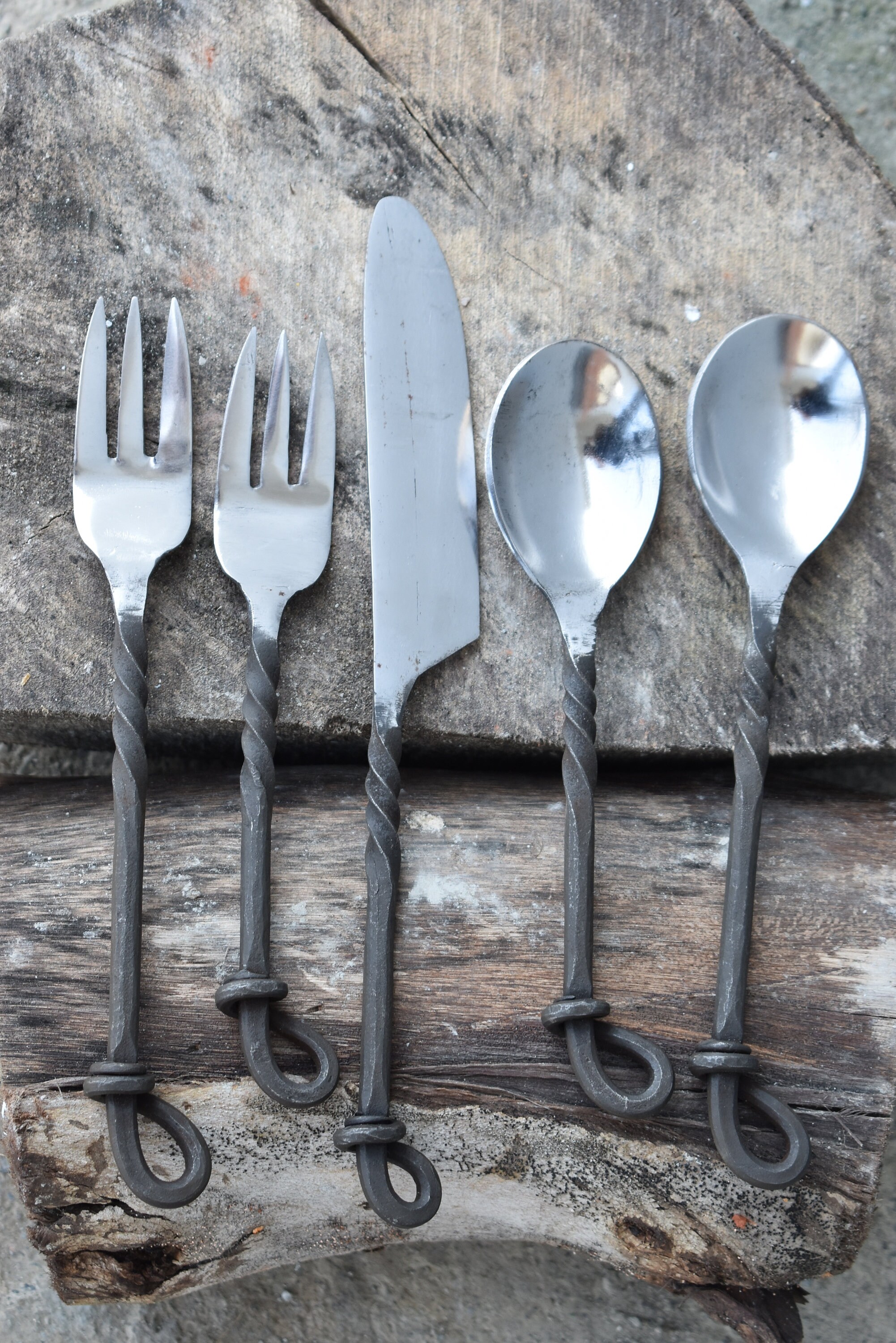 Hand-forged Medieval Black Rope Handle Cutlery Set - 5 Piece - Etsy