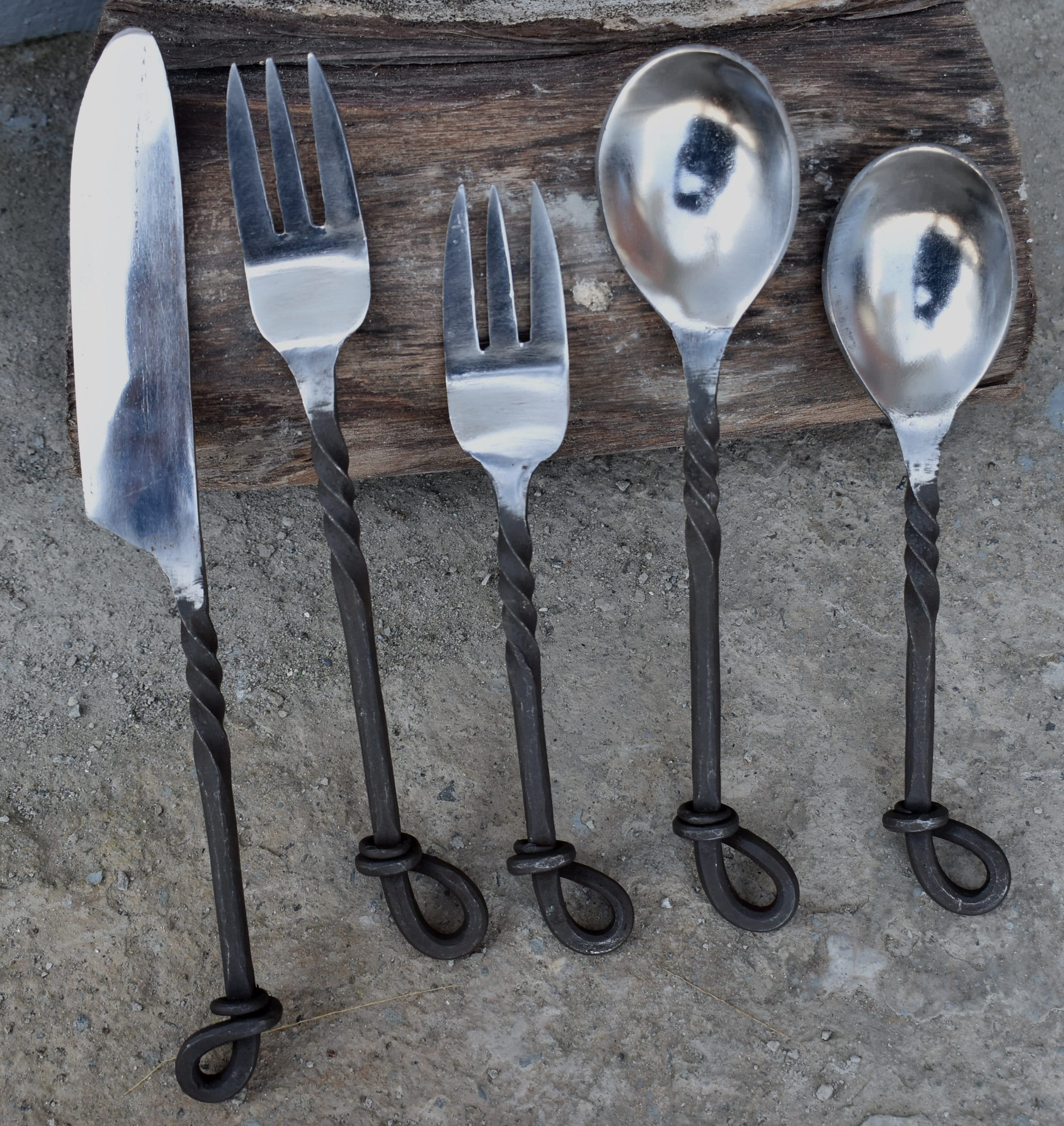 Hand-forged Medieval Black Rope Handle Cutlery Set - 5 Piece - Etsy