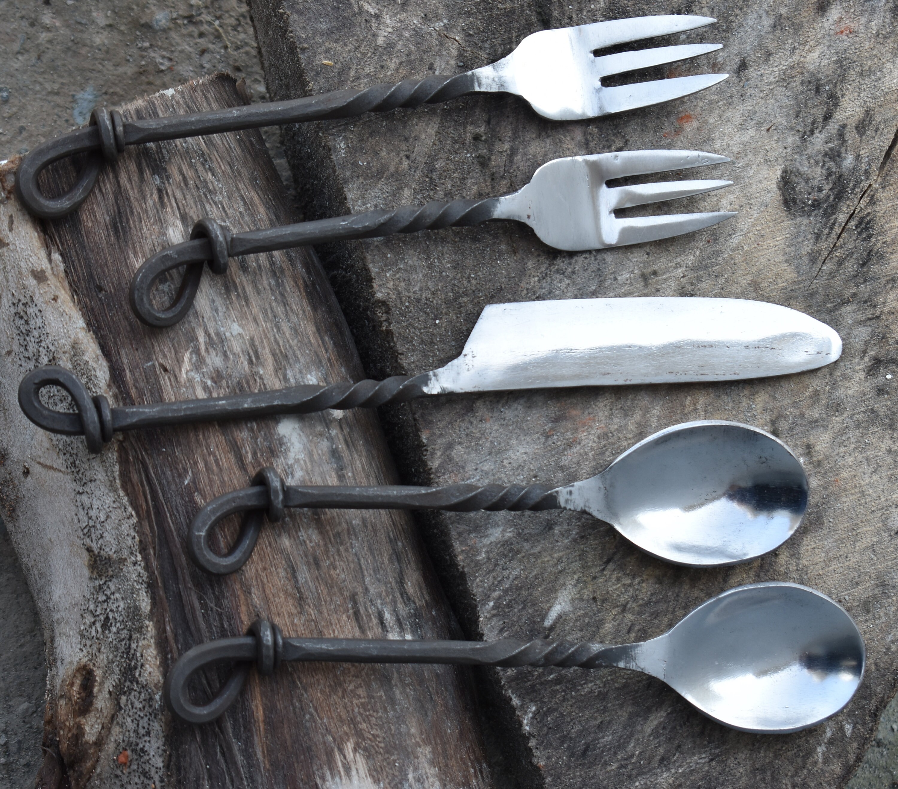 Hand-forged Medieval Black Rope Handle Cutlery Set - 5 Piece - Etsy