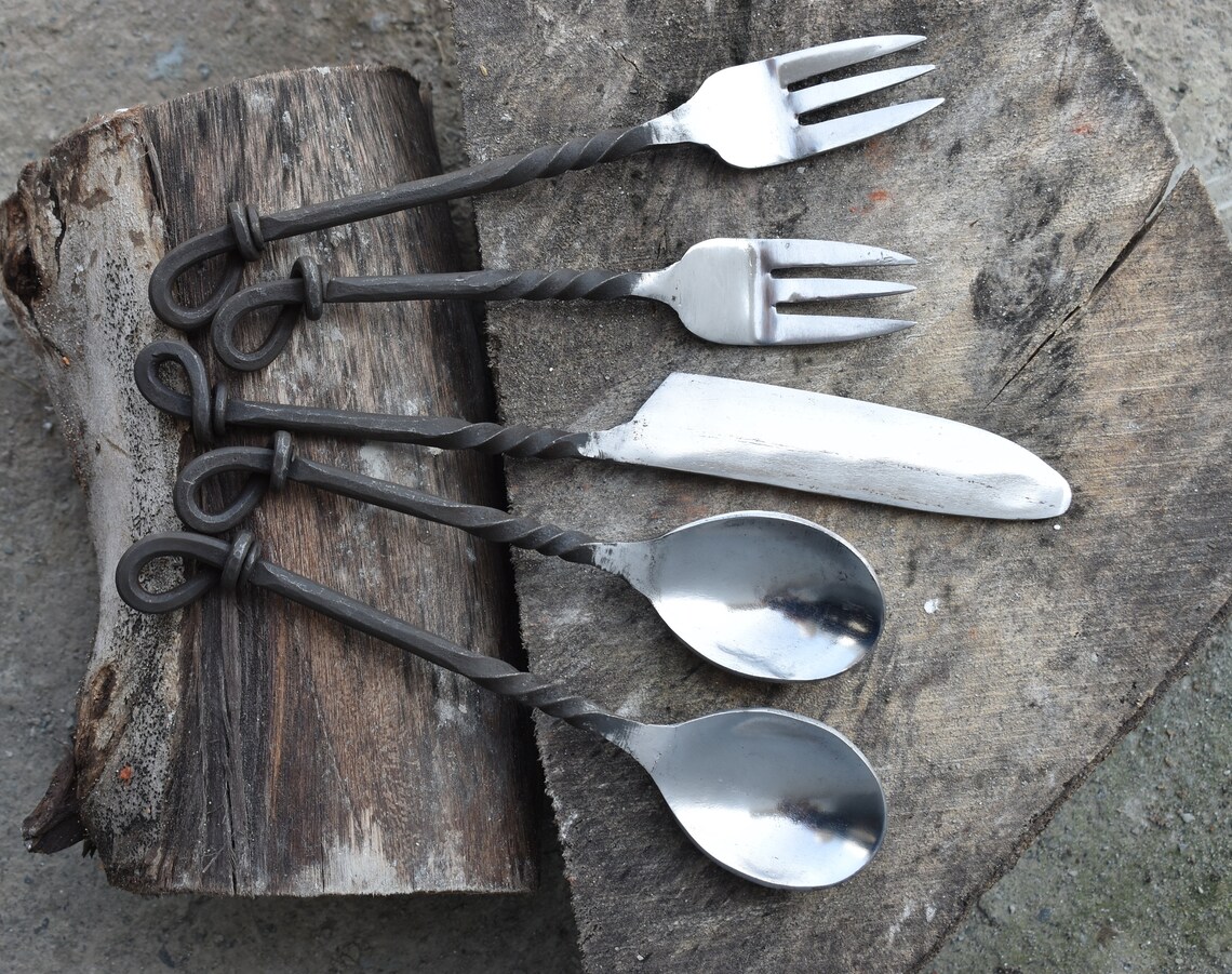 Hand-forged Medieval Black Rope Handle Cutlery Set - 5 Piece - Etsy