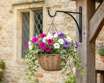 Iron Wall Plant Hanger Hook – Indoor Outdoor Hanging Basket Bracket (10” / 13”) – Rustic Wall Mount Planter Hook