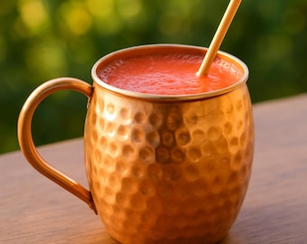 Handcrafted Hammered Copper Mug with Straw | Rustic Drink ware | Home Bar & Kitchen Decor