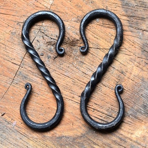 Set Of 2 Medieval Hand-Forged Twisted Heavy Duty S Hook.