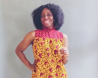 African Print Turtleneck Midi Dress