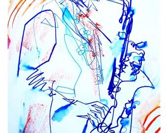 Blue Jazz Sax Player - Giclée Print (A4/A3)