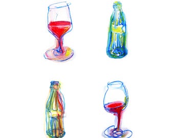 Wine Glasses & Coca Cola Bottles (12" x12")