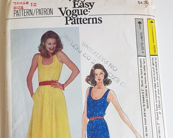 Vogue 7711 Sleeveless Dress Pattern, Summer Dress Pattern, 70s Dress Pattern *Size 12* Uncut Pattern, Vogue Dress Pattern