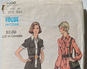 Vintage Vogue 8300 Women's Dress Sewing Pattern, Women's Tunic Top Pattern, Women's Pants Pattern *Size 10* Cut Pattern (1972) Retro Dress